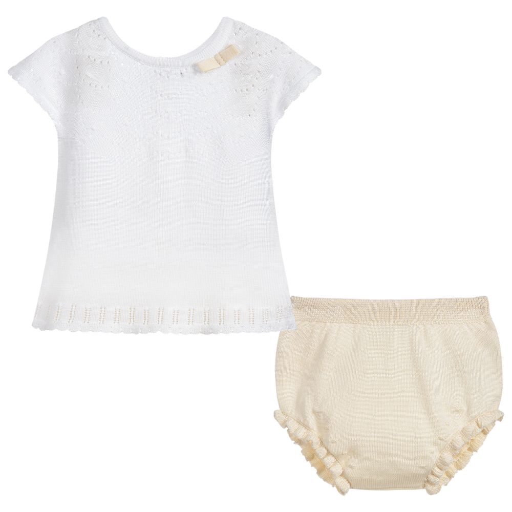 Ivory Knitted Baby Top & Bloomer Set