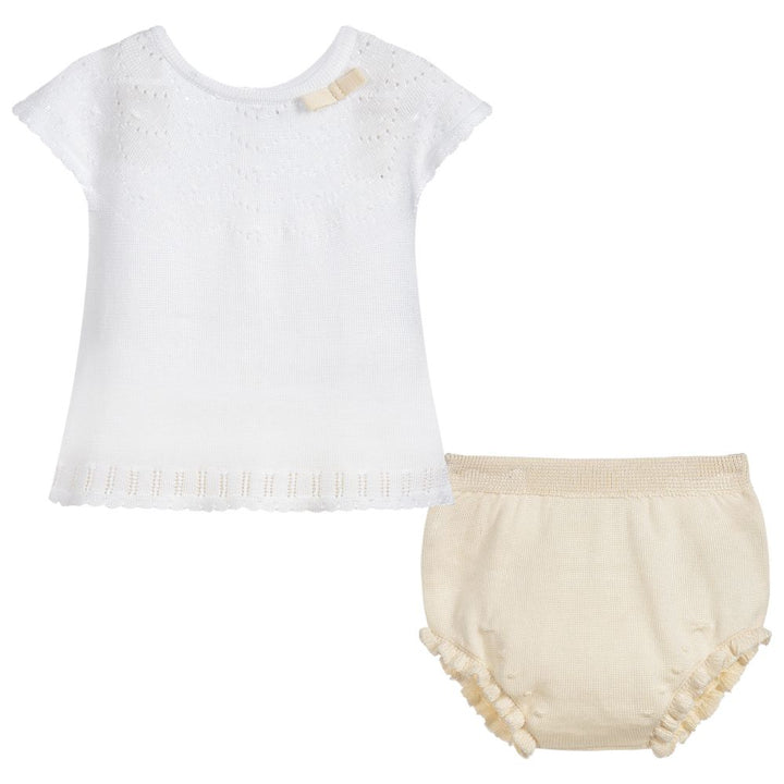 Ivory Knitted Baby Top & Bloomer Set