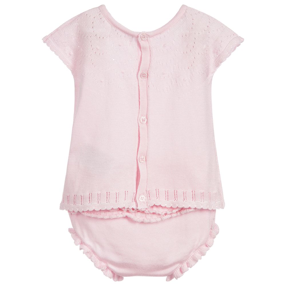 Pink Knitted Baby Top & Bloomer Set