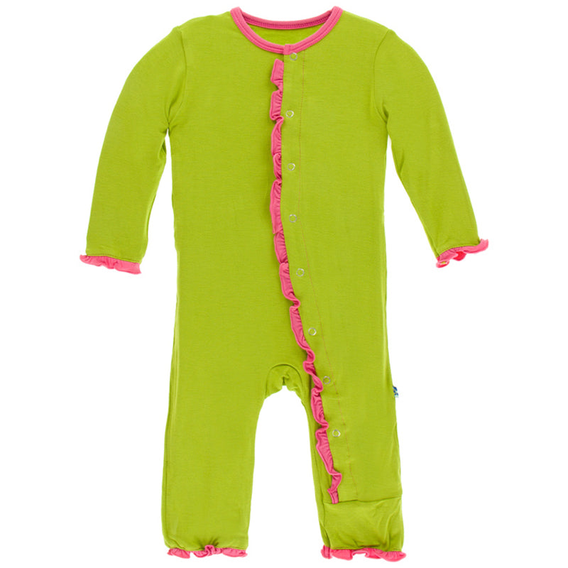 Meadow With Flamingo Trim Classic Ruffle Coverall With Snaps