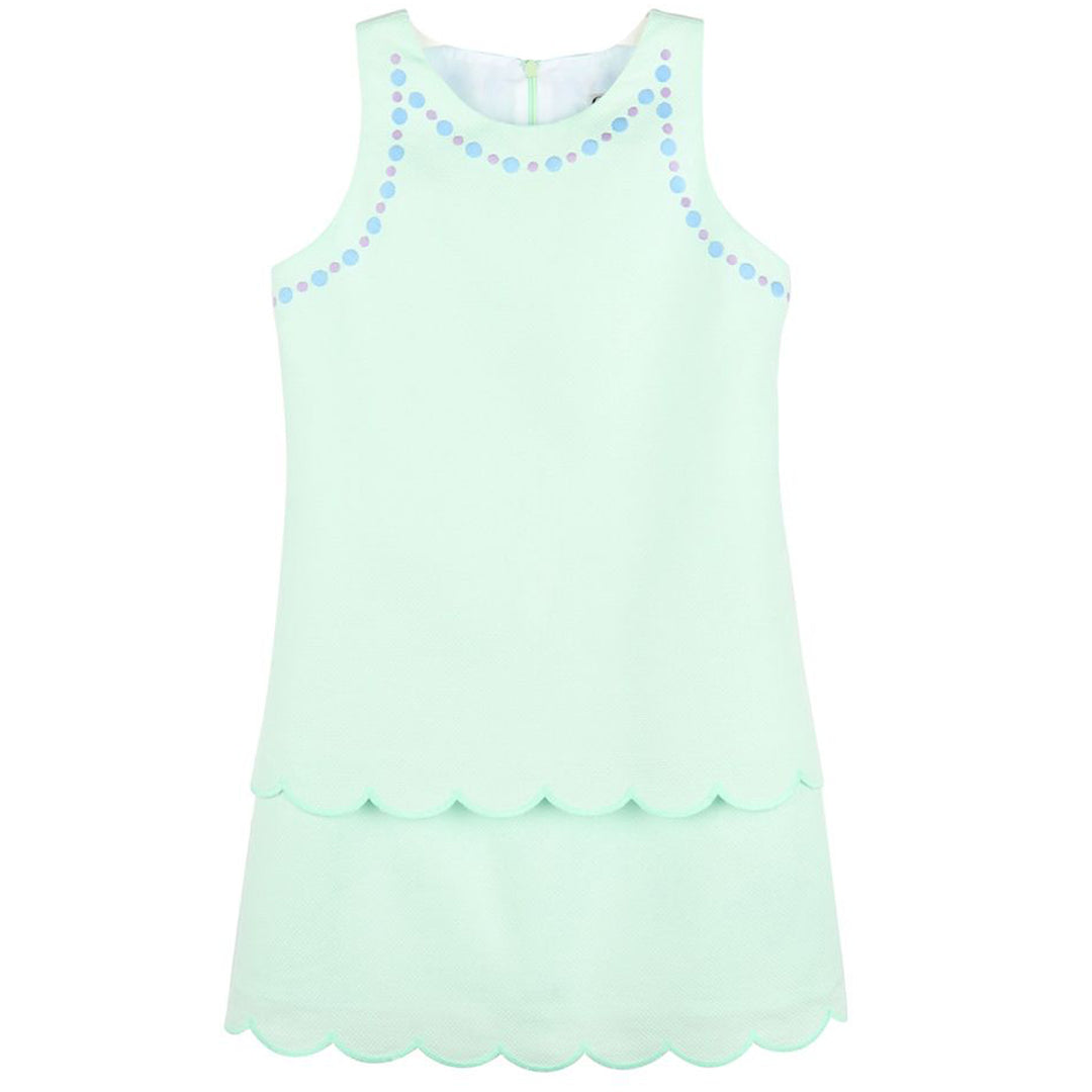 Mint Green Pique Tiered Scallop A-Line Dress