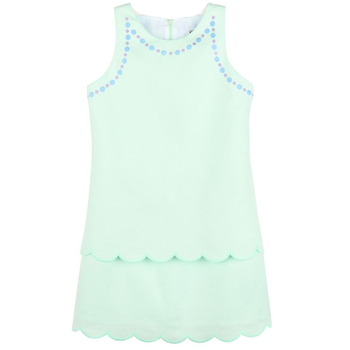 Mint Green Pique Tiered Scallop A-Line Dress