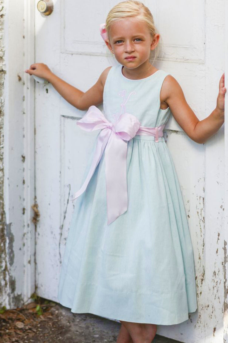 Misty Blue Linen Empire Dress