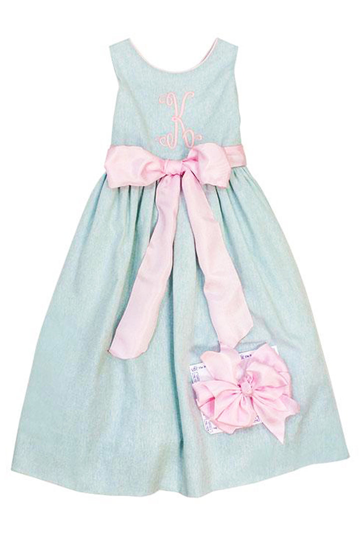 Misty Blue Linen Empire Dress