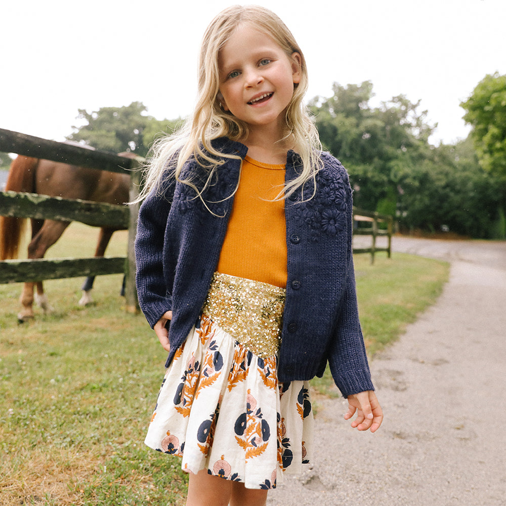 Navy Gold Flower Alexis Skirt