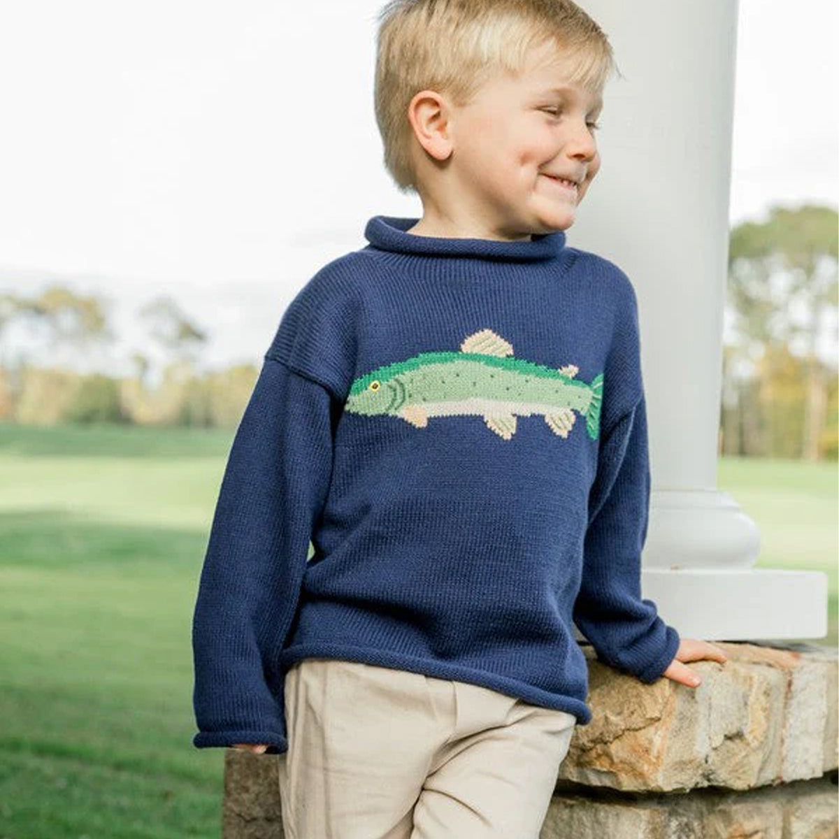 Navy Blue Trout Roll Neck Sweater