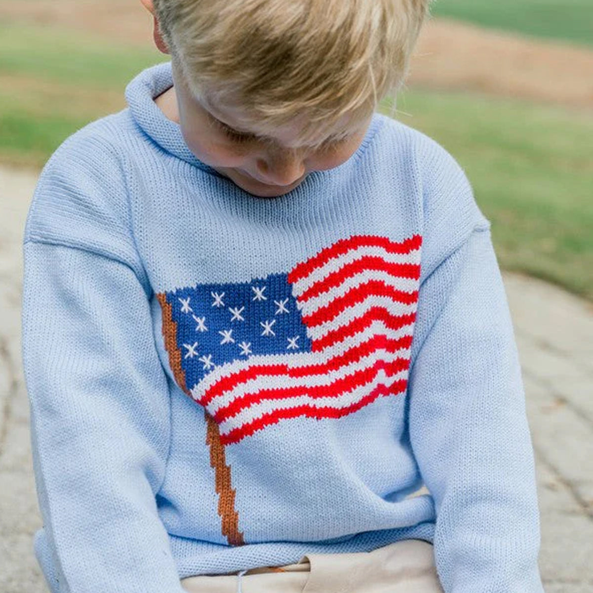 Light Blue Flag Roll Neck Sweater