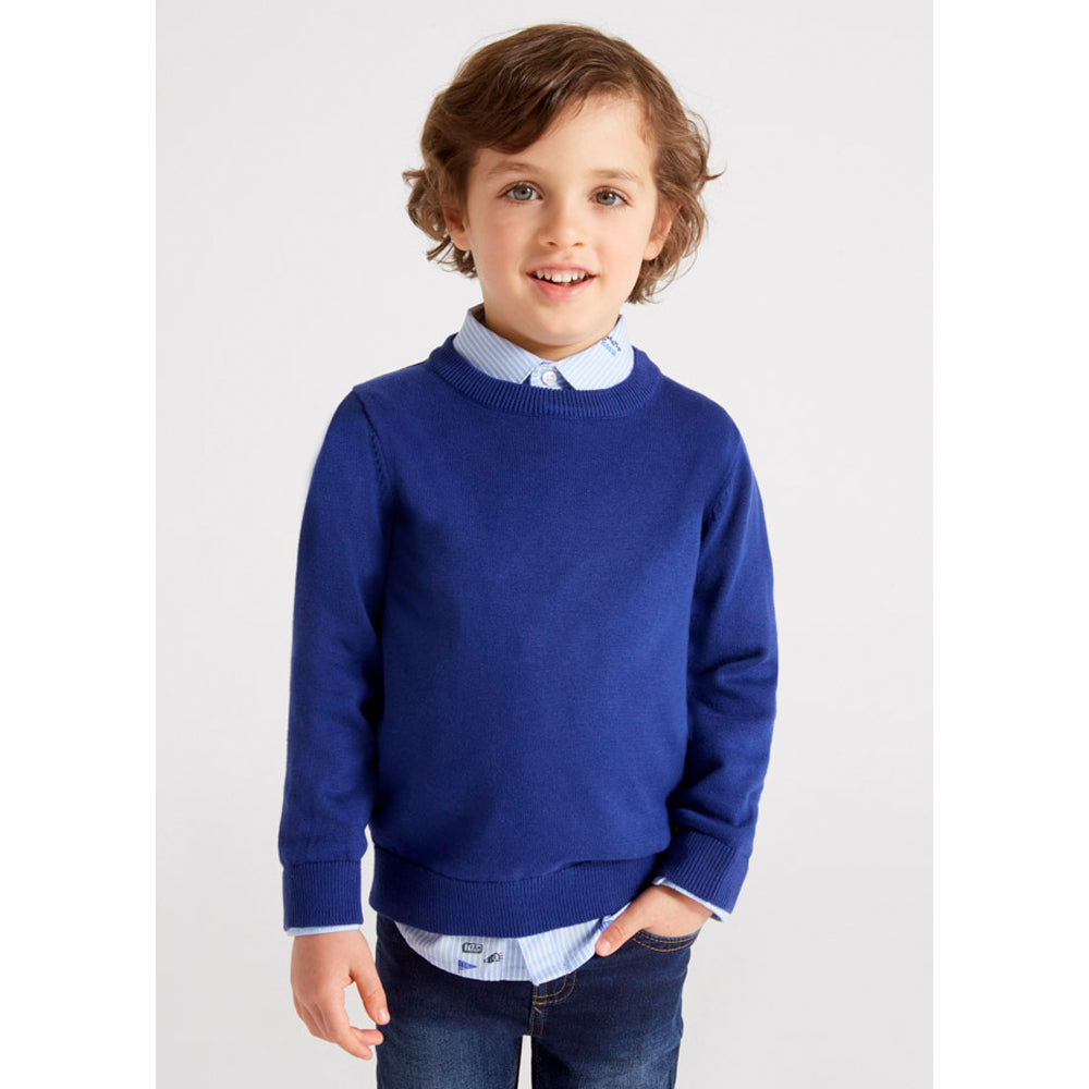 Ecofriends Cobalt Jersey Knit Round Collar Sweater