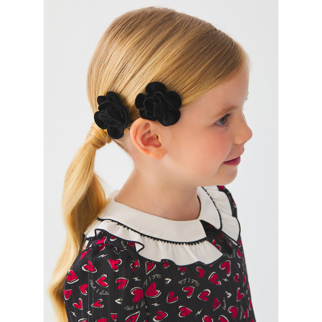 Black Suede Flower Hair Clips