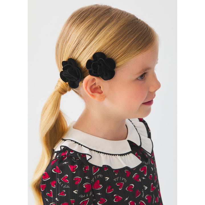 Black Suede Flower Hair Clips