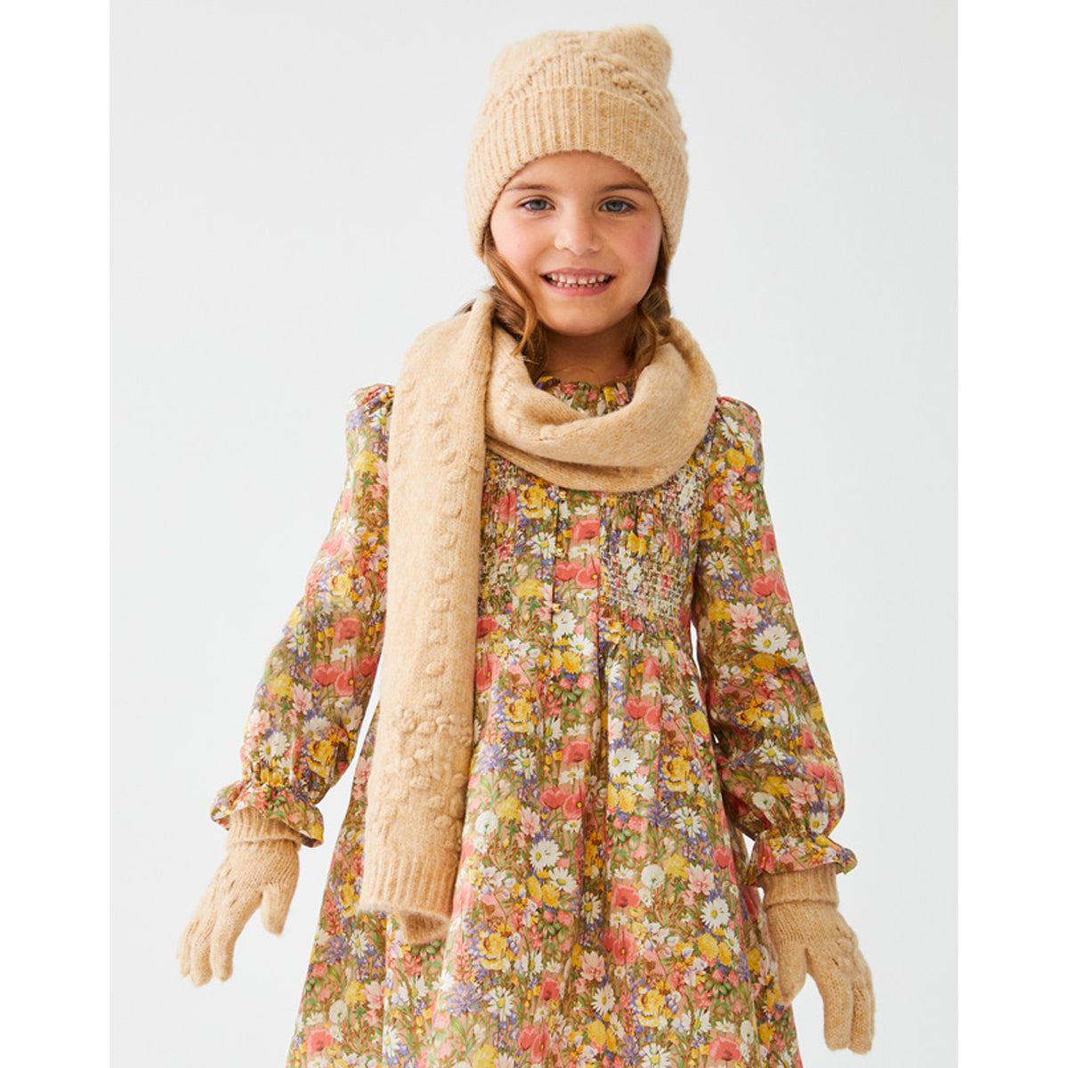 Beige Hat, Scarf, & Gloves Set