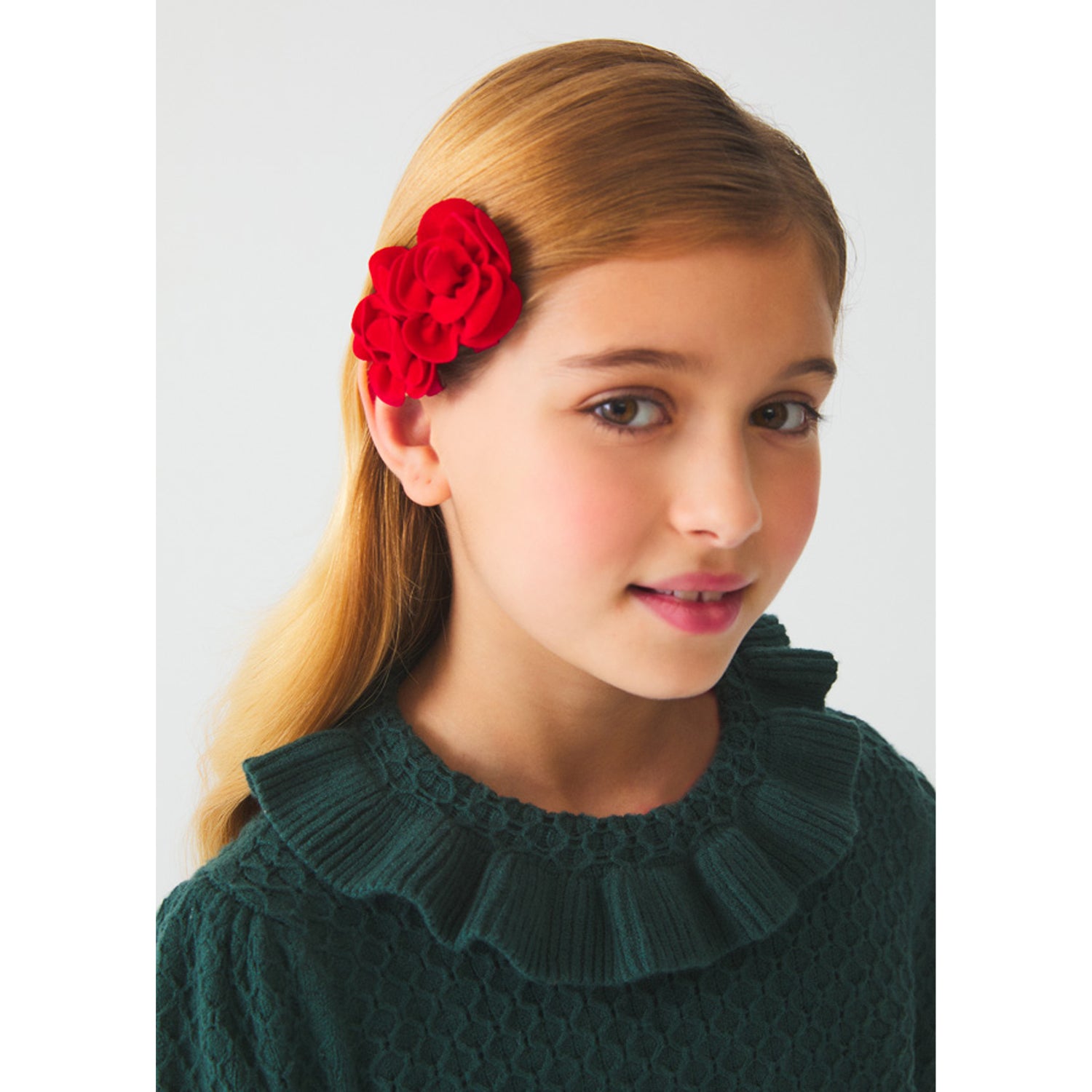 Red Suede Flower Hair Clips