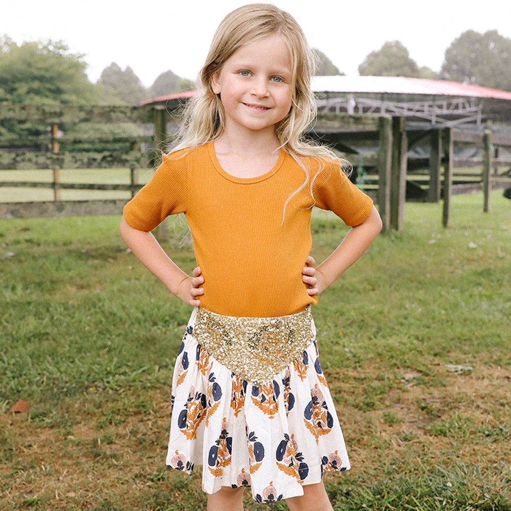 Navy Gold Flower Alexis Skirt