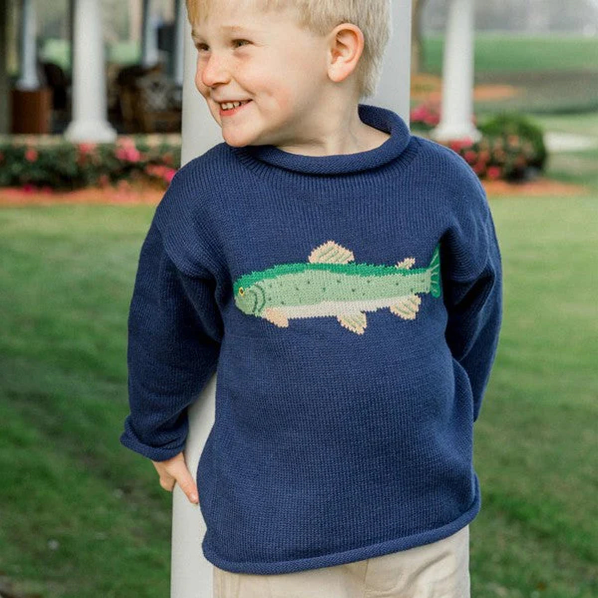 Navy Blue Trout Roll Neck Sweater