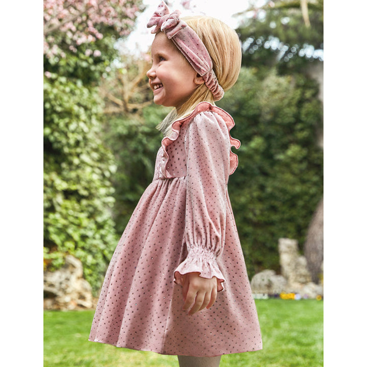 Pink Glitter Polka-Dot Velvet Dress