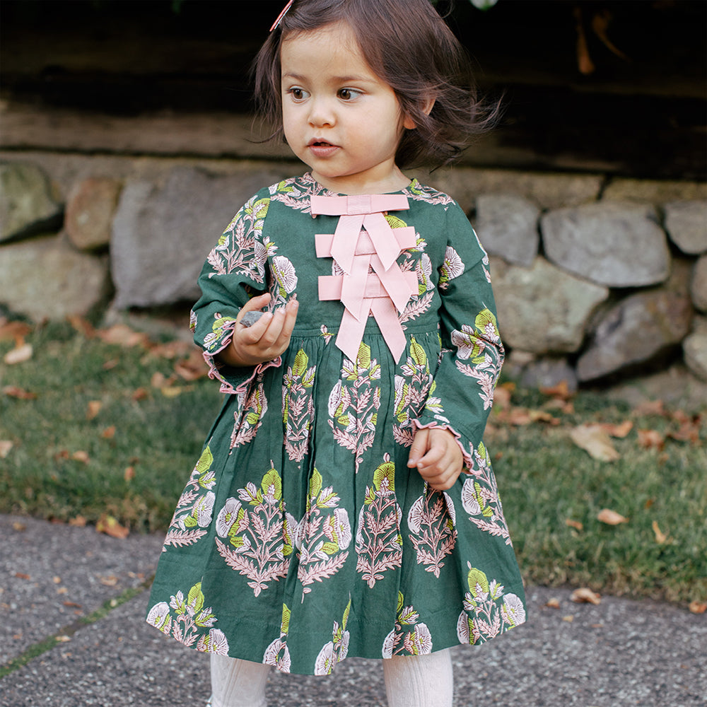 Hunter Green Flower Baby Hermione Dress