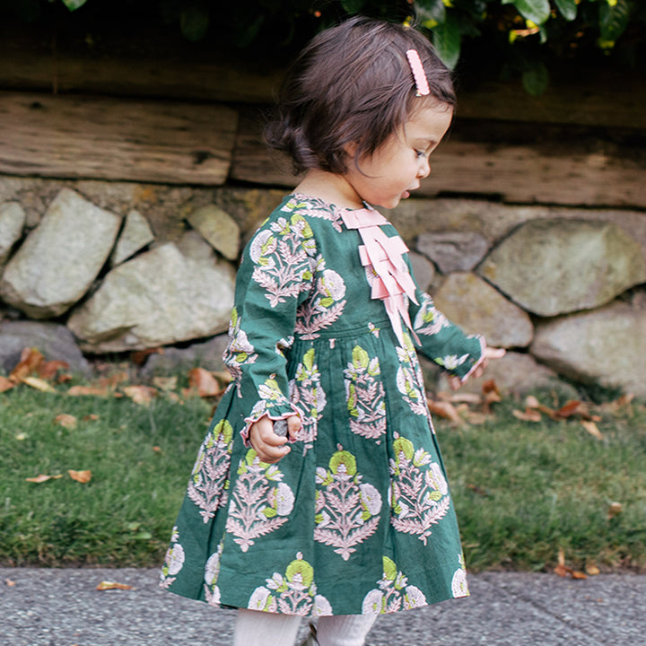 Hunter Green Flower Baby Hermione Dress