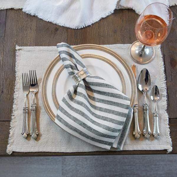 Black Stripe Washed Linen Napkins - Set of 4