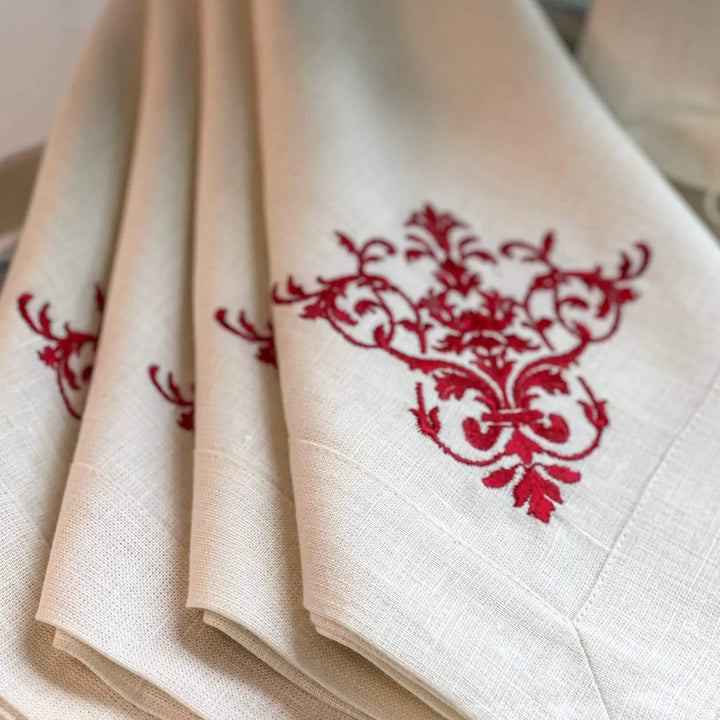 Cream & Red Large Victorian Napkin