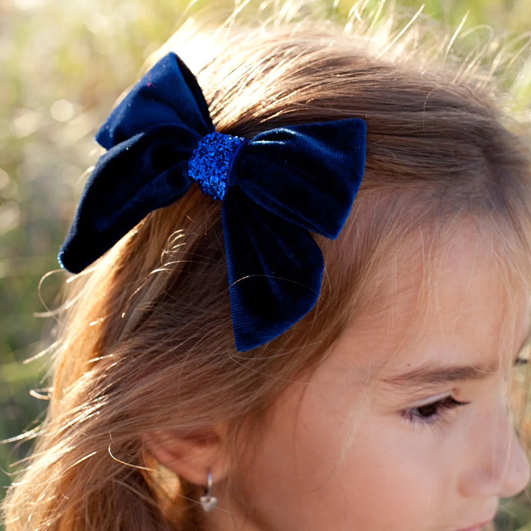 Navy Velour Holiday Bow