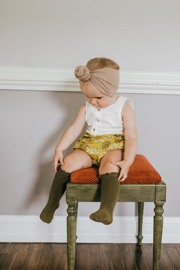 Olive Lace Top Knee Highs