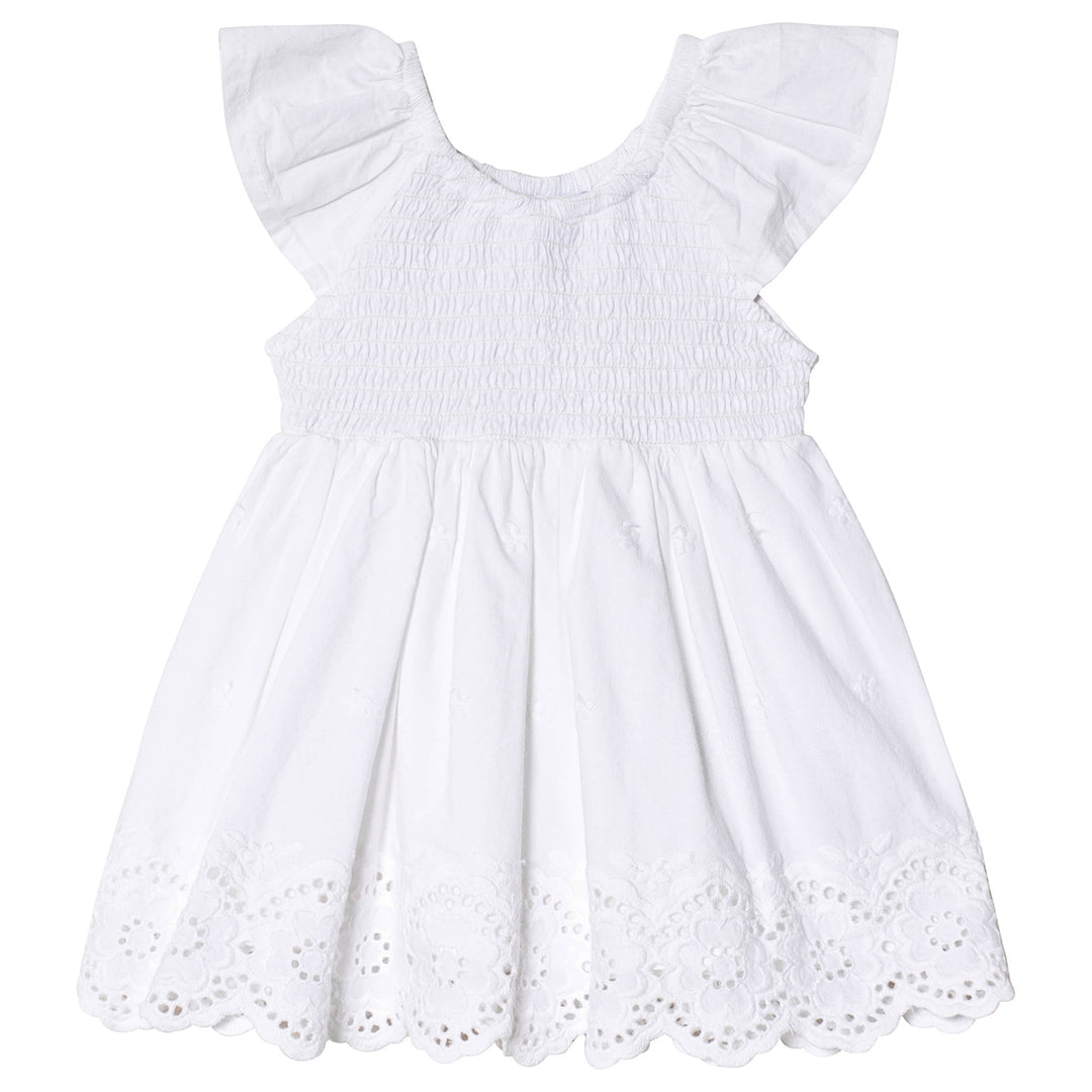 White Broderie Anglais Hem Smock Dress