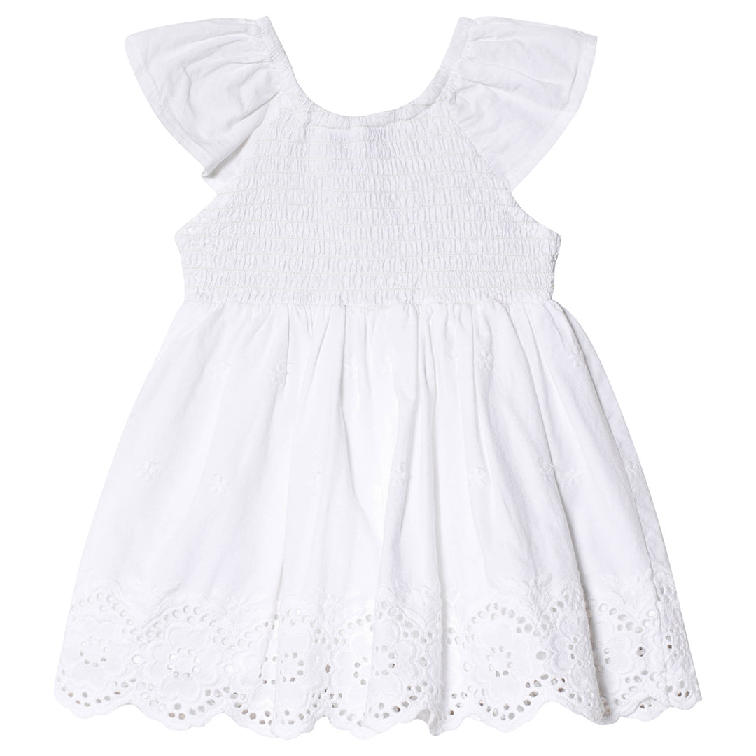 White Broderie Anglais Hem Smock Dress