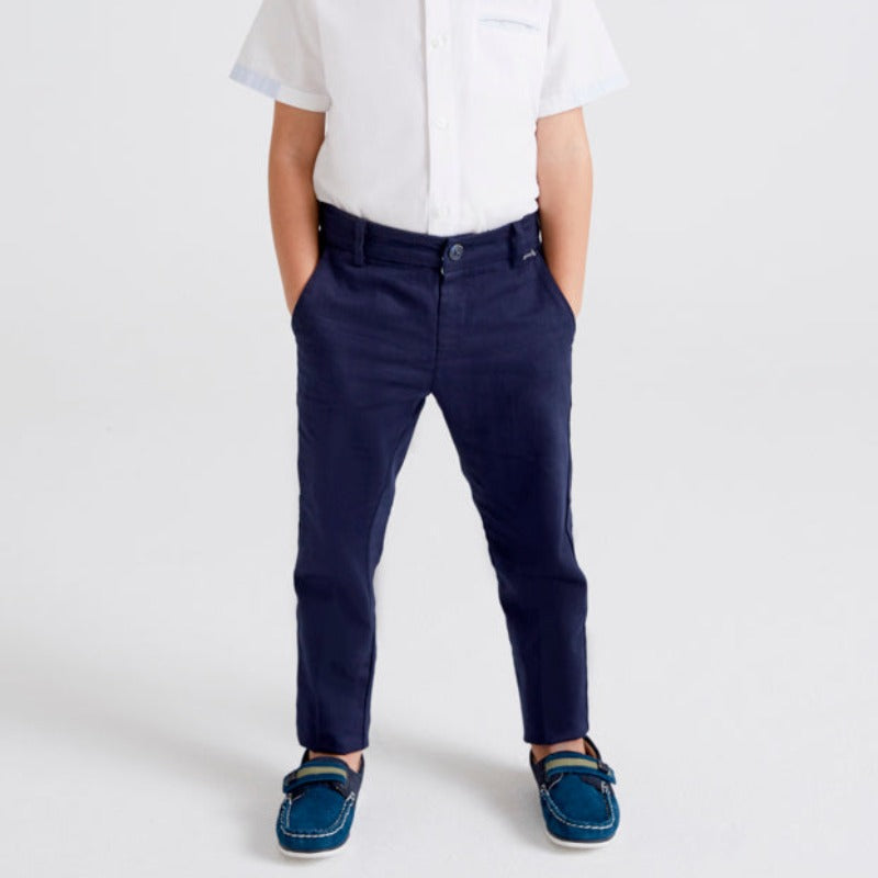 Navy Blue Linen Chino Dress Pant