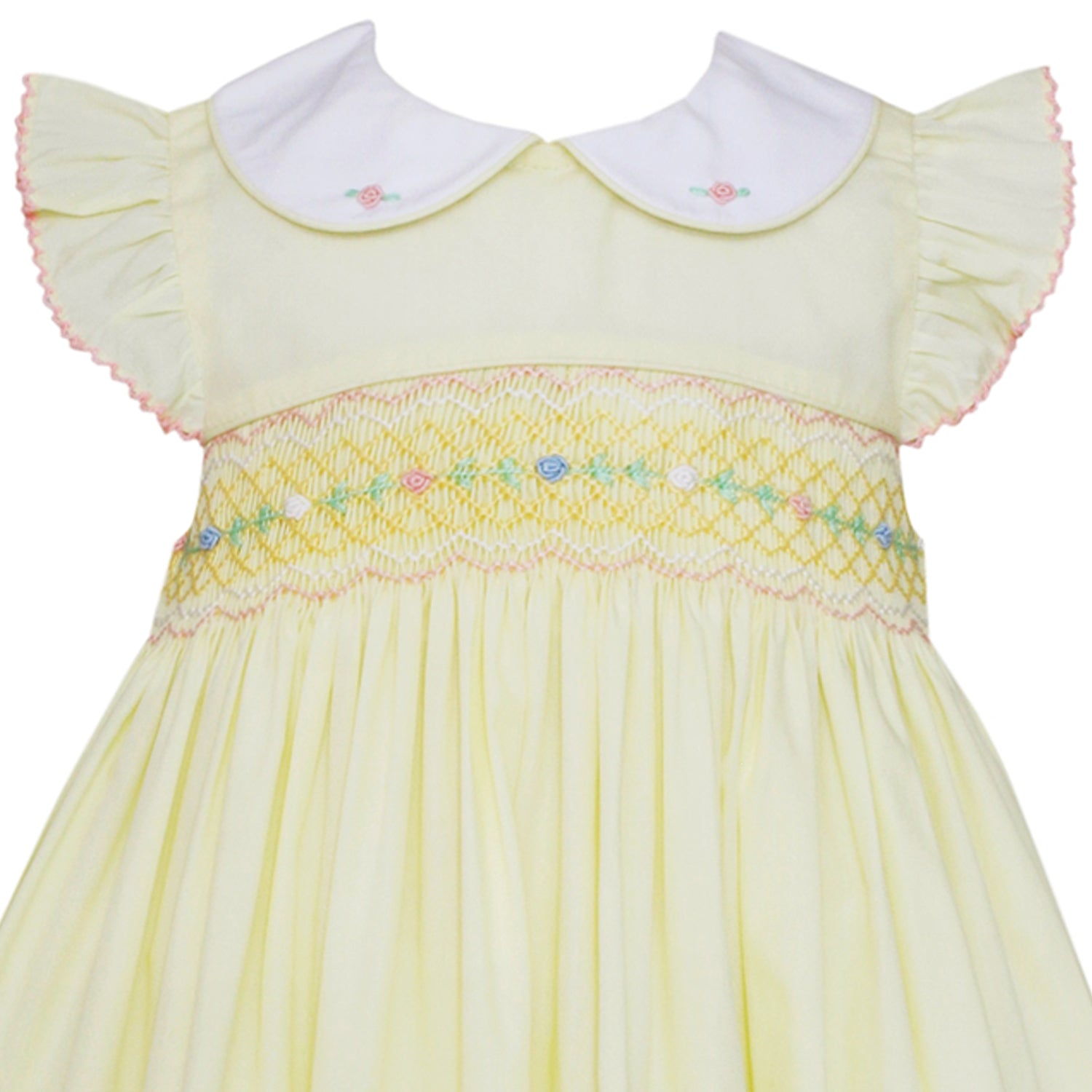 Smocked Lemon Yellow Poplin Dress w/ Peter Pan Collar
