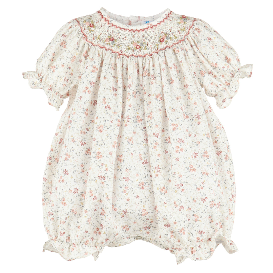 Peach Autumn Floral Smocked Bubble
