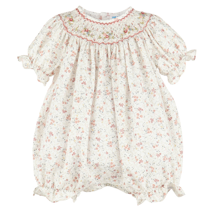Peach Autumn Floral Smocked Bubble