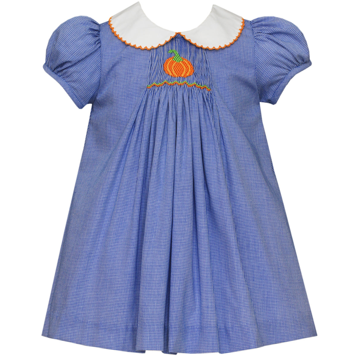 Smocked Pumpkin Blue Check Float Dress