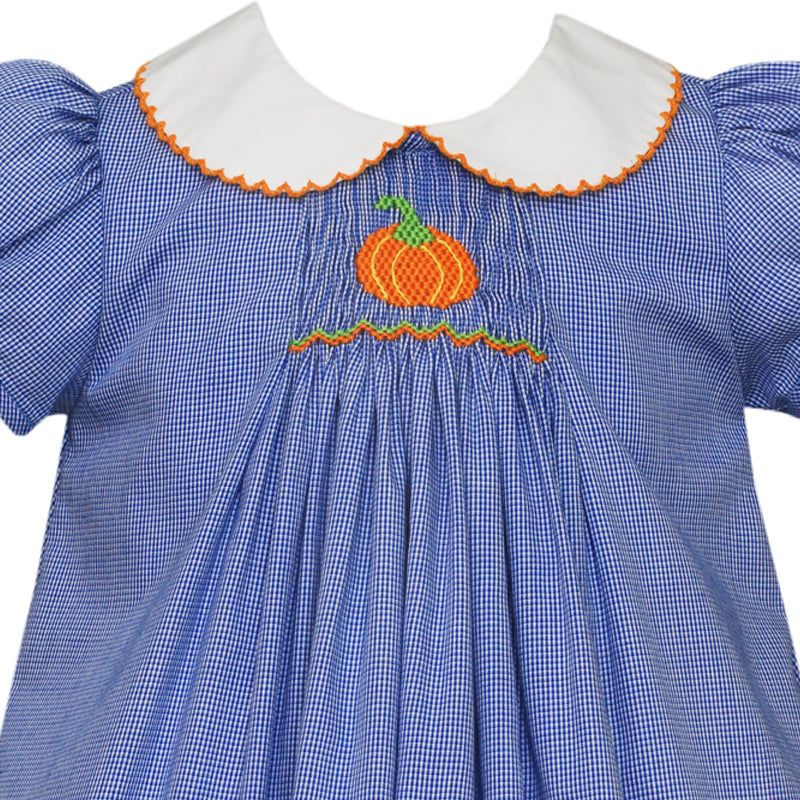 Smocked Pumpkin Blue Check Float Dress