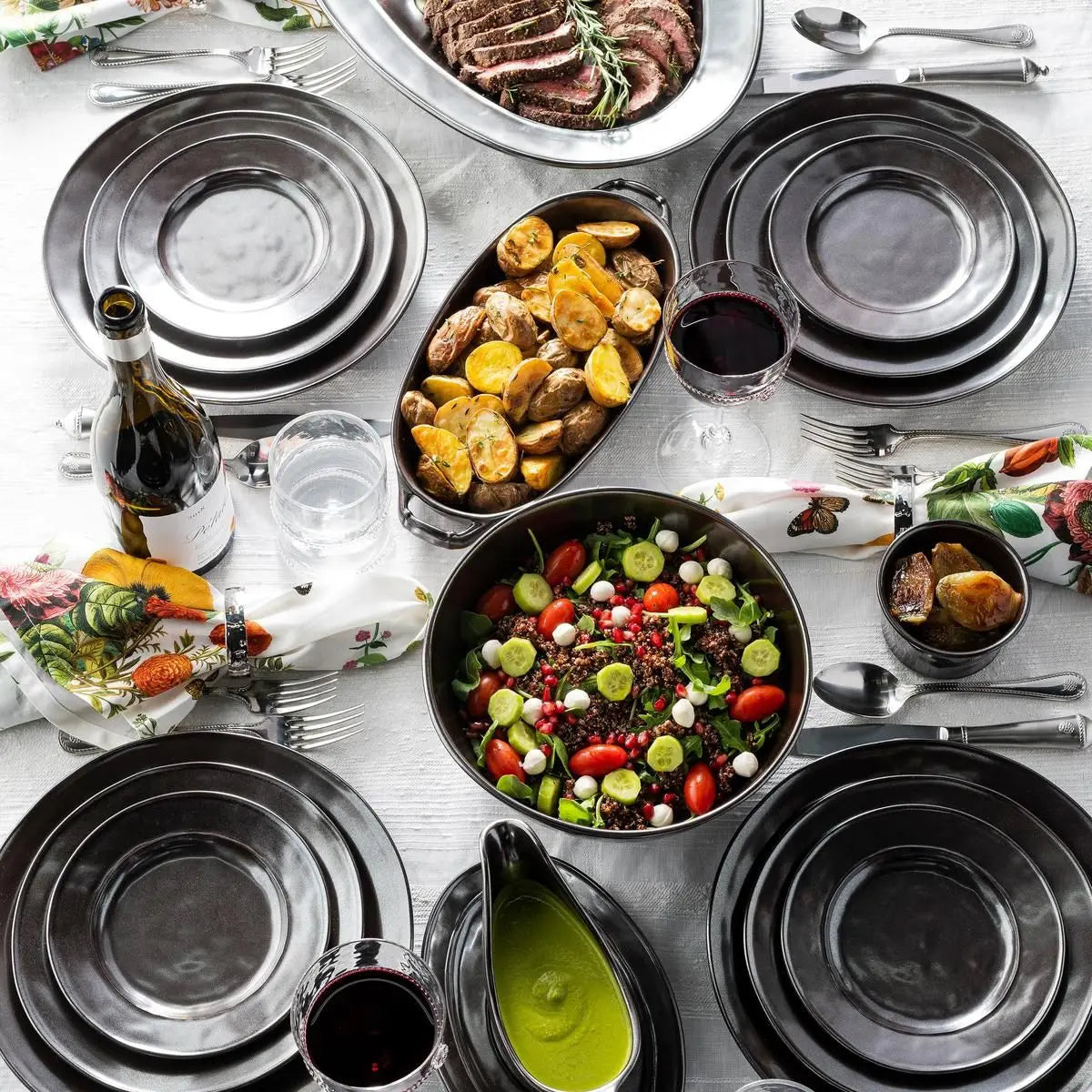 Pewter Stoneware Four-Piece Place Setting