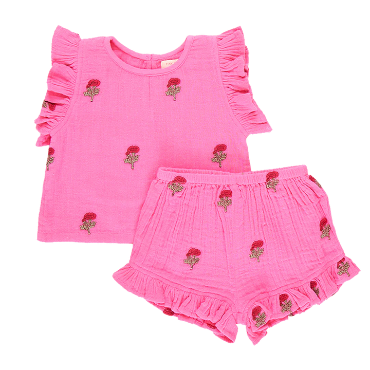 Hot Pink Flowers Girls Roey 2-Piece Set