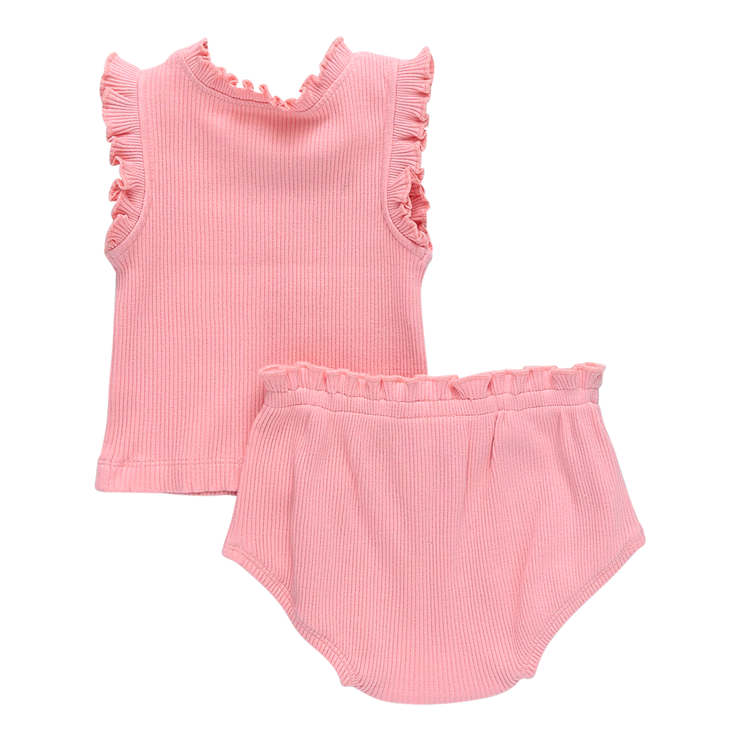 Peony Baby Girls Organic Ruffle Rib Tank 2 Piece Set