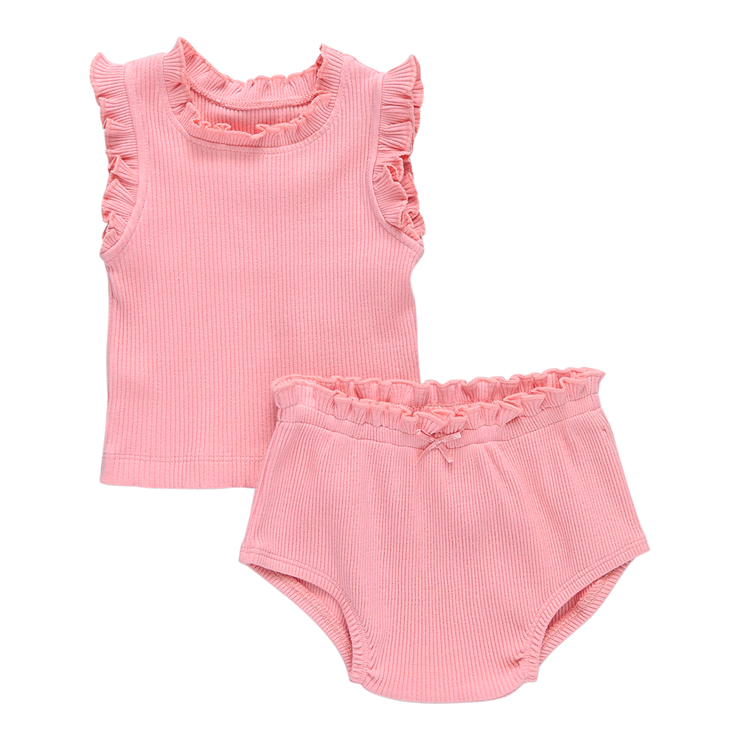Peony Baby Girls Organic Ruffle Rib Tank 2 Piece Set