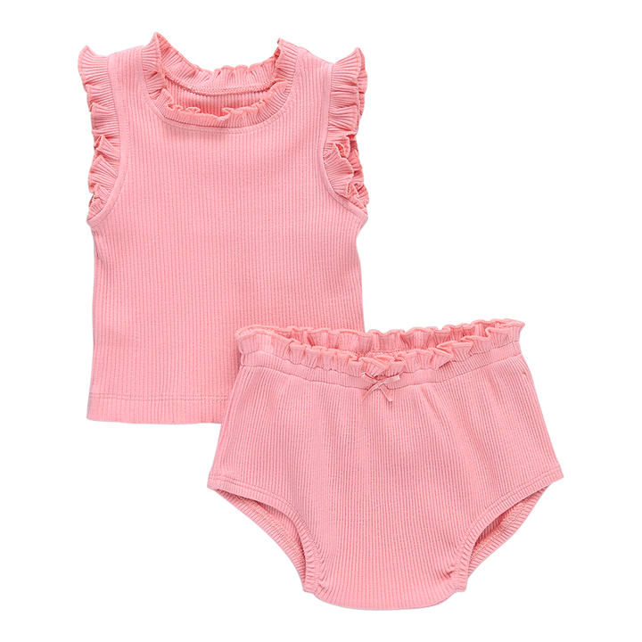 Peony Baby Girls Organic Ruffle Rib Tank 2 Piece Set