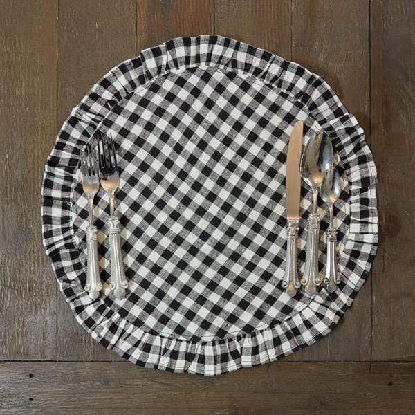 Black Check Round Linen Ruffle Placemat