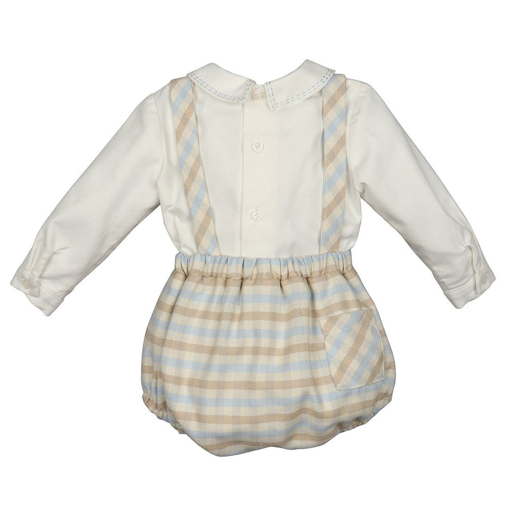 Tan Check Overall Bubble with Ivory Shirt