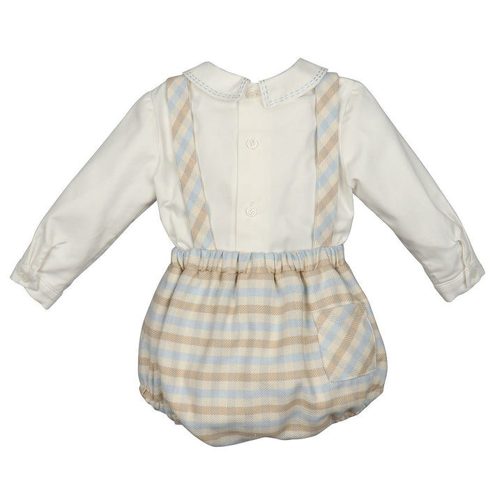 Tan Check Overall Bubble with Ivory Shirt