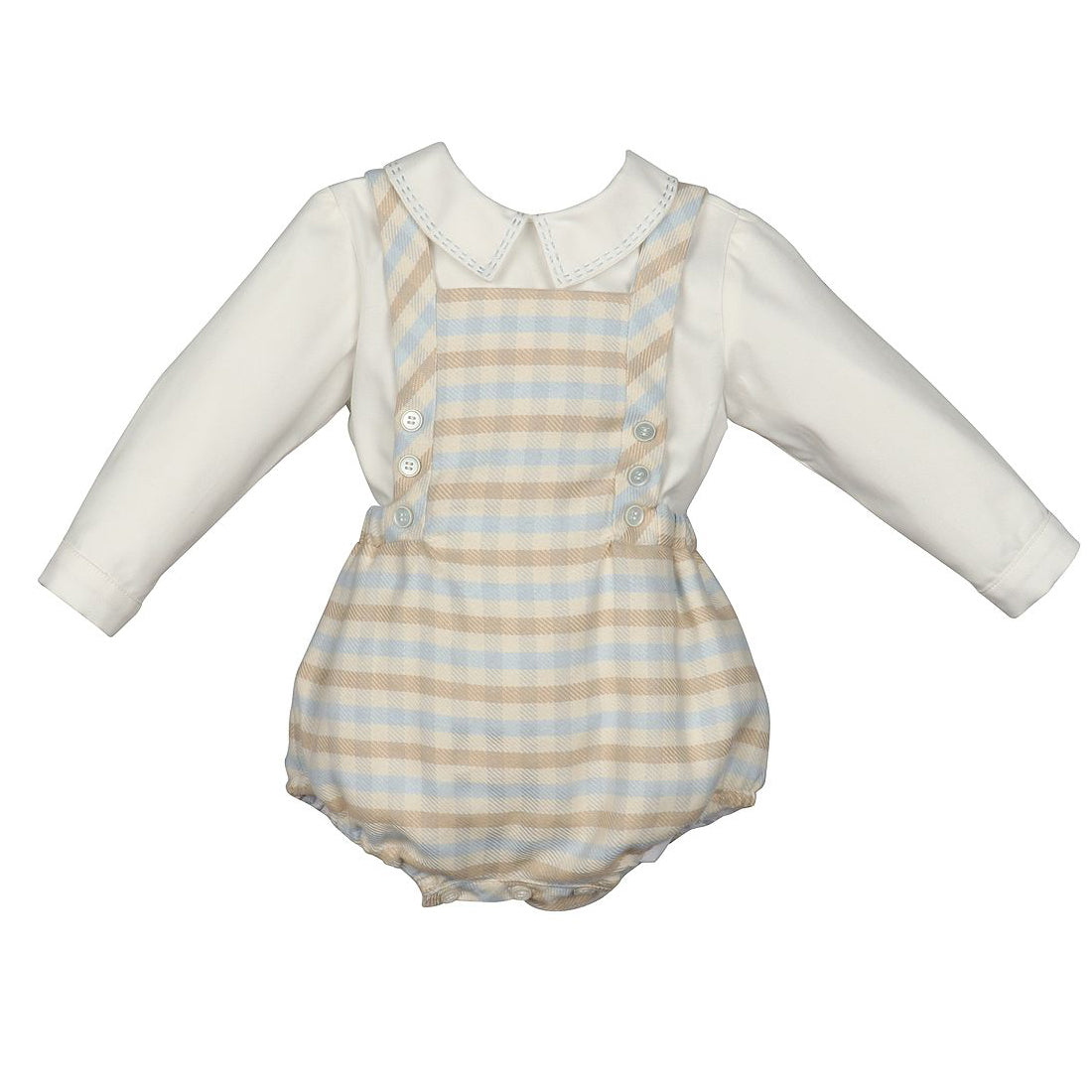 Tan Check Overall Bubble with Ivory Shirt