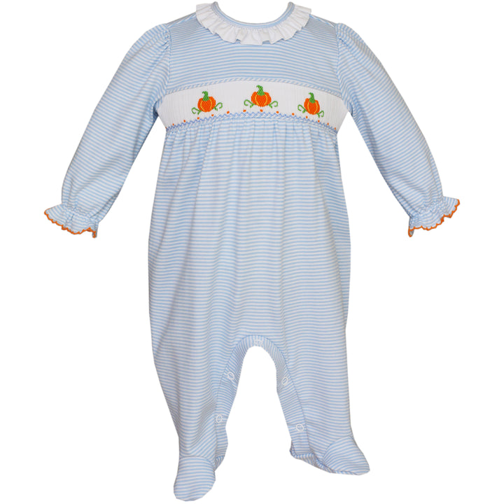 Blue Stripe Knit Pumpkin Footie