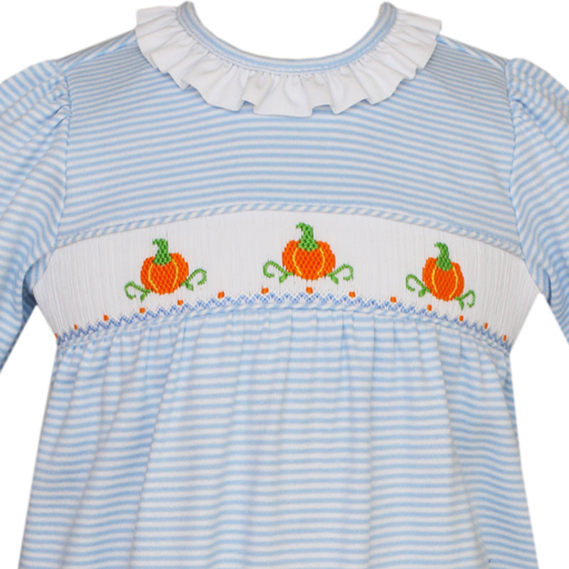 Blue Stripe Knit Pumpkin Footie