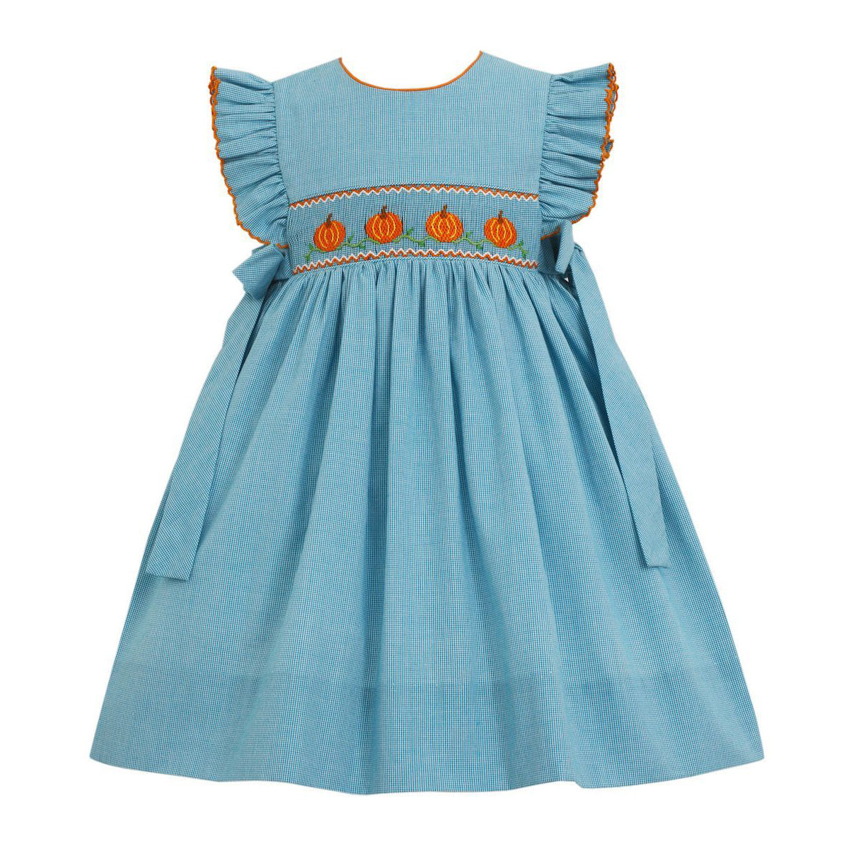 Turquoise Check Pumpkins Aside Dress With Bows