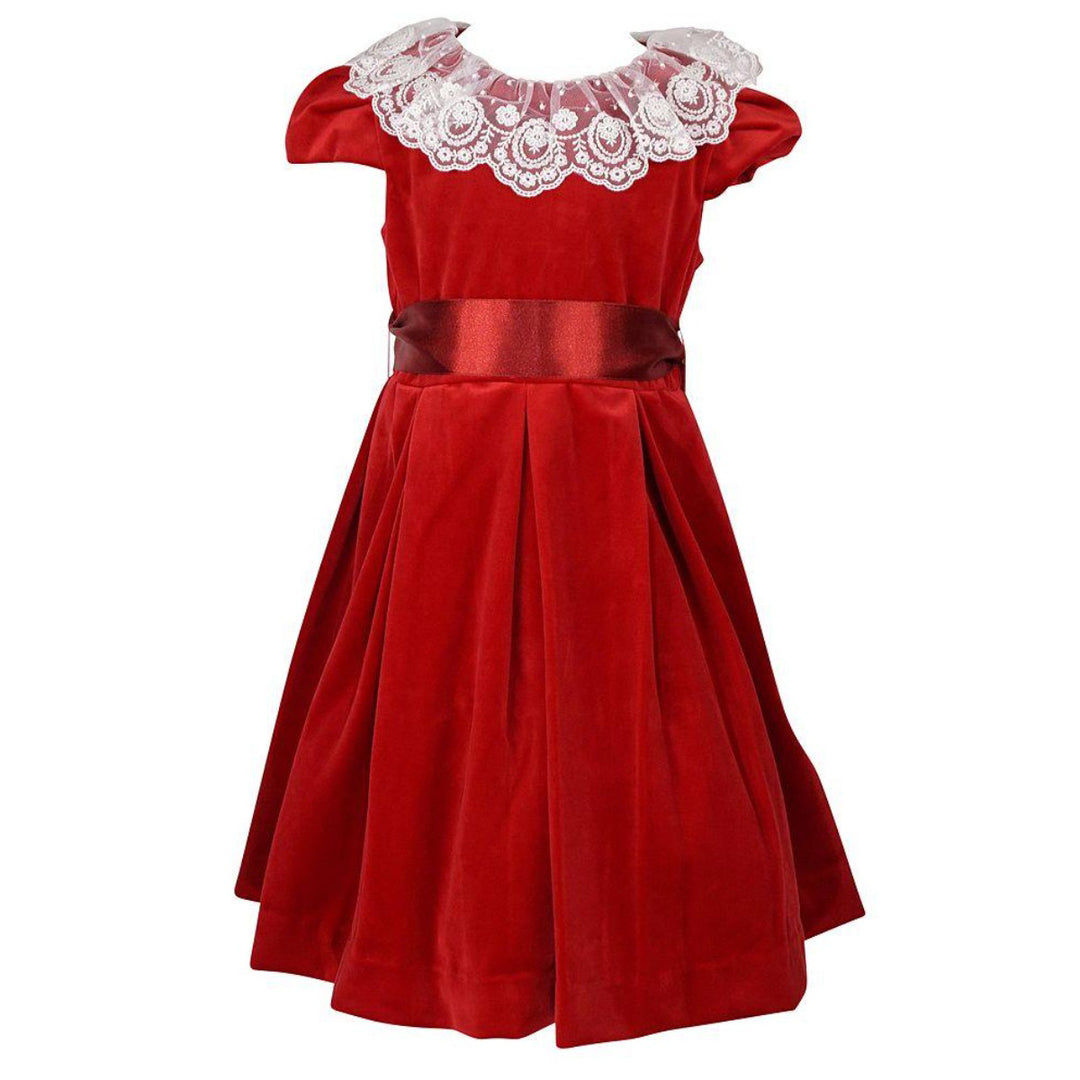 Red Deluxe Velvet Dress With Lace