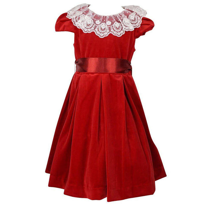 Red Deluxe Velvet Dress With Lace