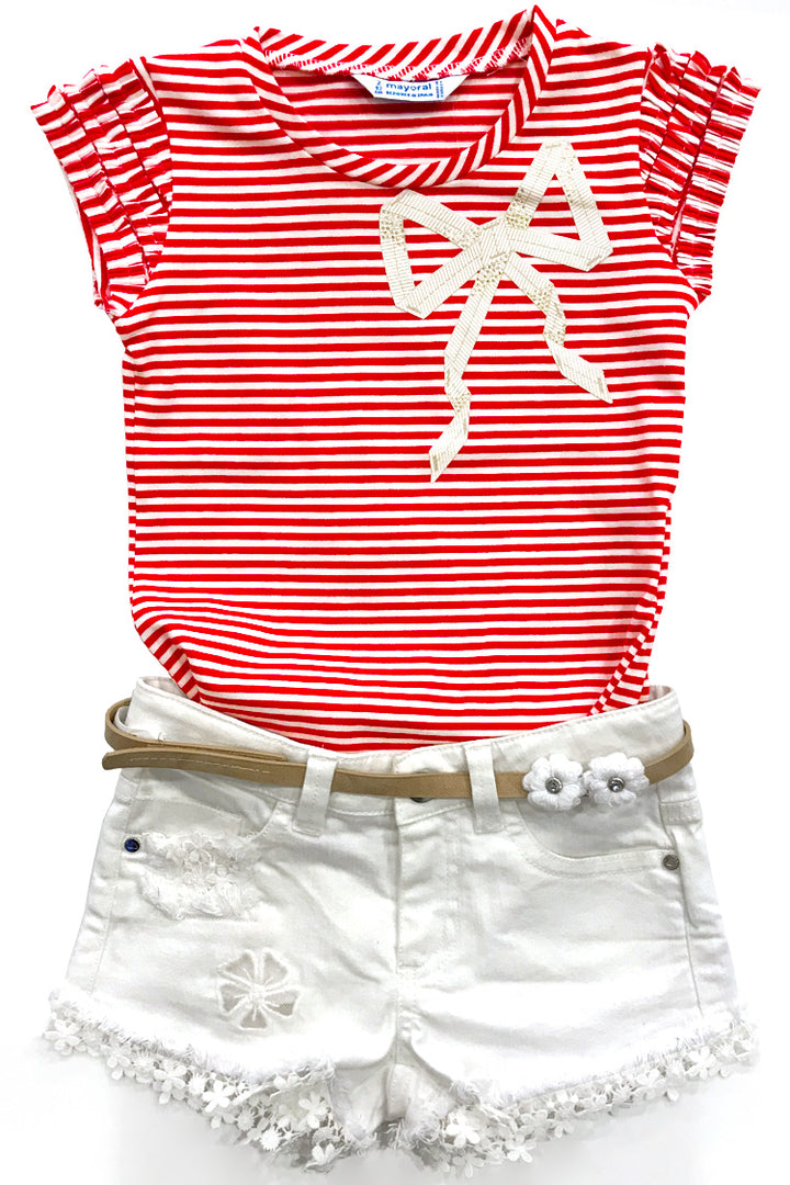 Red & White Stripe Top With Bow