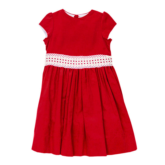 Ruby Red Corduroy & Ivory Lace Dress