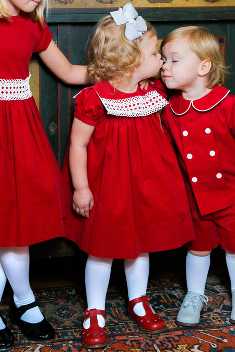 Ruby Red Corduroy & Ivory Lace Float Dress